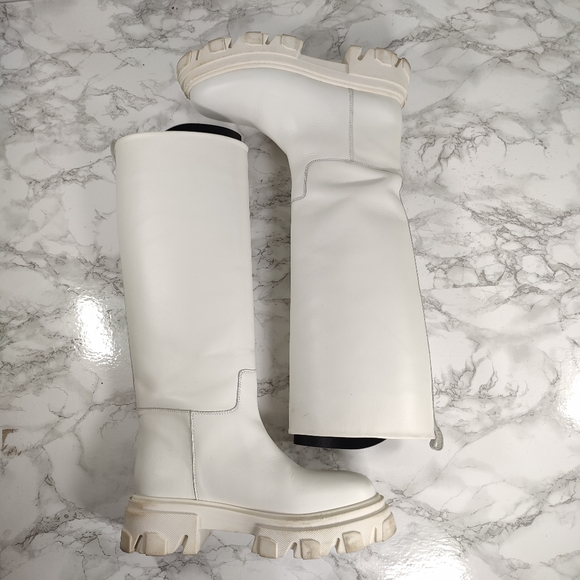 Gia X Pernille Tiesbaek White Leather Tubular Combat Boots Size 38.5 - Picture 6 of 14